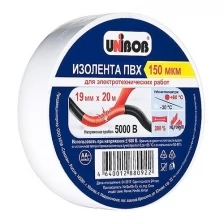 Изолента UNIBOB 19мм х 20 м, белая, 150 мкн, 976245