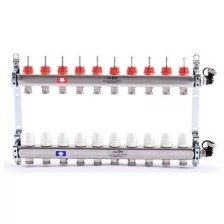 Коллекторная группа из нержавеющей стали с расходомерами и термостатическими вентилями, 6 бар 1" на 10 выхода Uni-Fitt (450I4310.R)